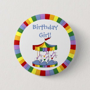 Rainbow Unicorn Carousel Birthday 2 Inch Round Button