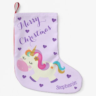 Rainbow Unicorn Christmas Glitter Purple Small Christmas Stocking