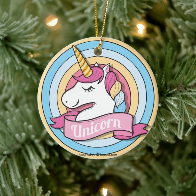 Rainbow Unicorn Circles Ceramic Ornament (Tree)