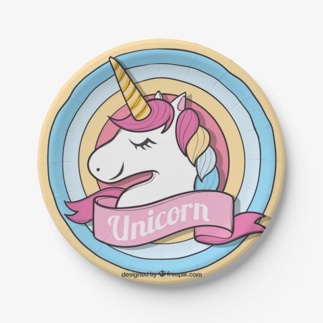Rainbow Unicorn Circles Paper Plate (Front)