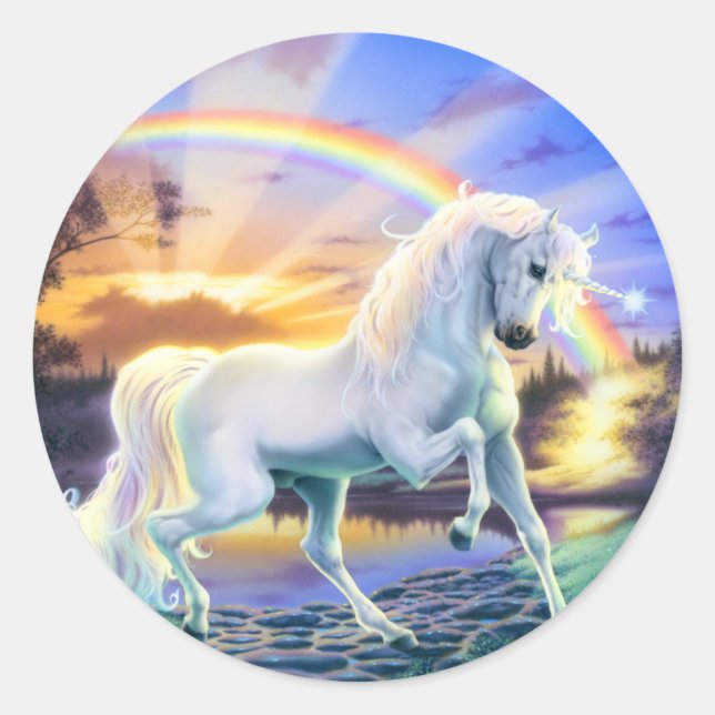 Rainbow Unicorn Classic Round Sticker (Front)