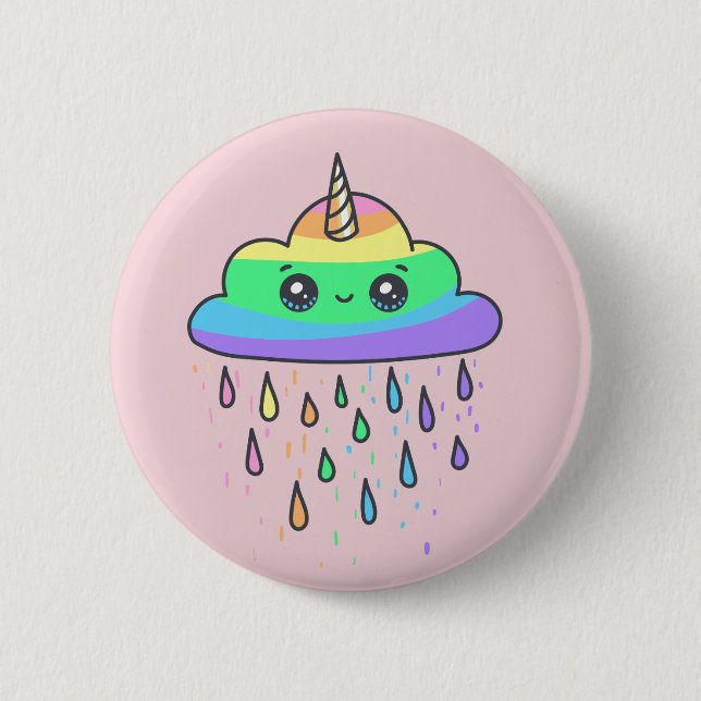 Rainbow Unicorn Cloud 2 Inch Round Button (Front)