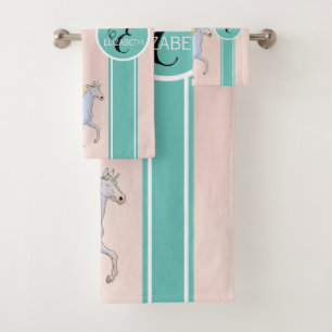 Rainbow Unicorn, Colourful Stars Monogram Bath Towel Set