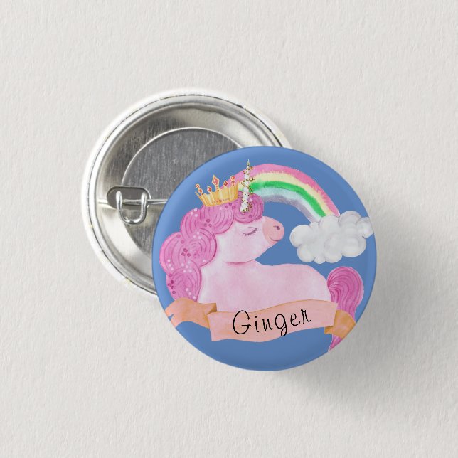 🌈Rainbow Unicorn Custom Name         1 Inch Round Button (Front & Back)