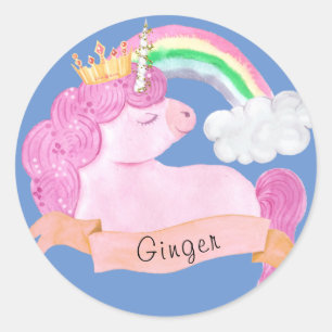 🌈Rainbow Unicorn Custom Name   Classic Round Sticker