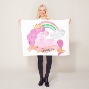 🌈Rainbow Unicorn Custom Name          Fleece Blanket