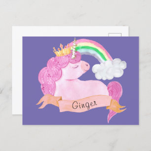 🌈Rainbow Unicorn Custom Name Postcard