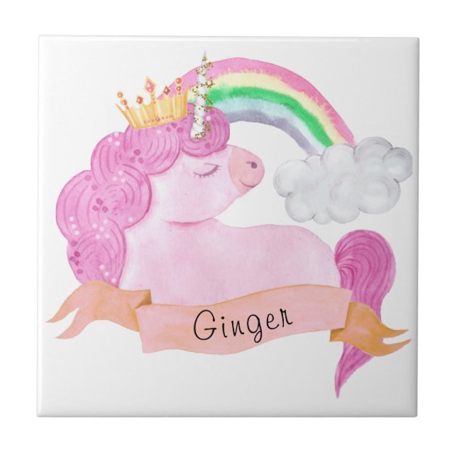🌈Rainbow Unicorn Custom Name   Tile (Front)