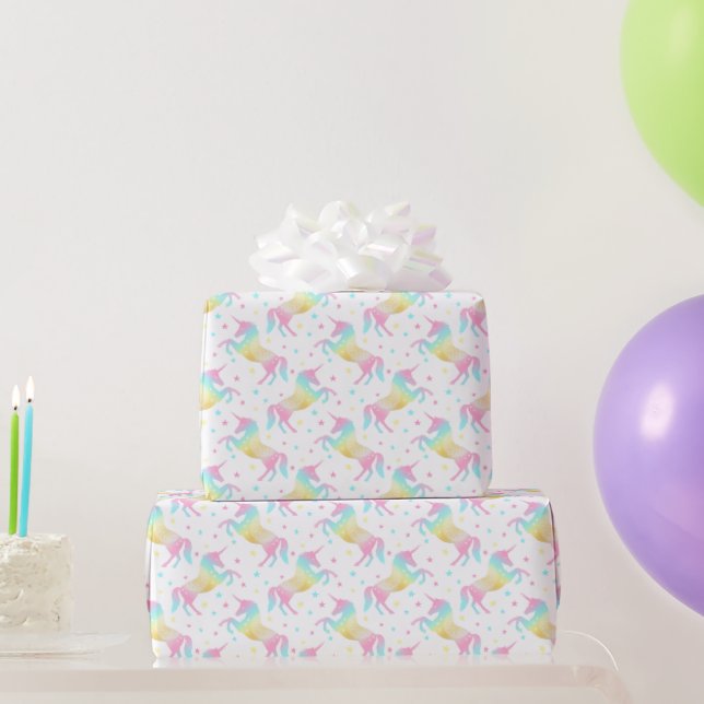 Rainbow Unicorn Cute Girly Birthday Party Pattern  Wrapping Paper (Party Gifts)