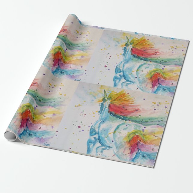 Rainbow Unicorn Cute magical Watercolour Wrapping Wrapping Paper (Unrolled)