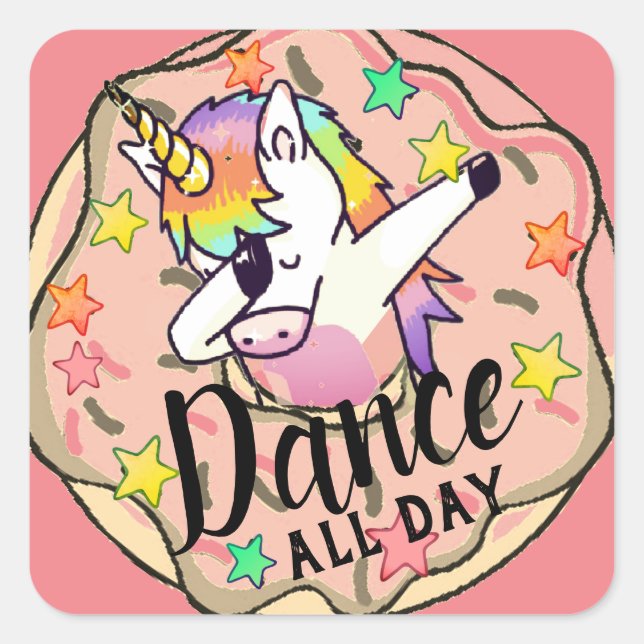 Rainbow Unicorn Dab Dance Pose Peach Pink  Doughnu Square Sticker (Front)