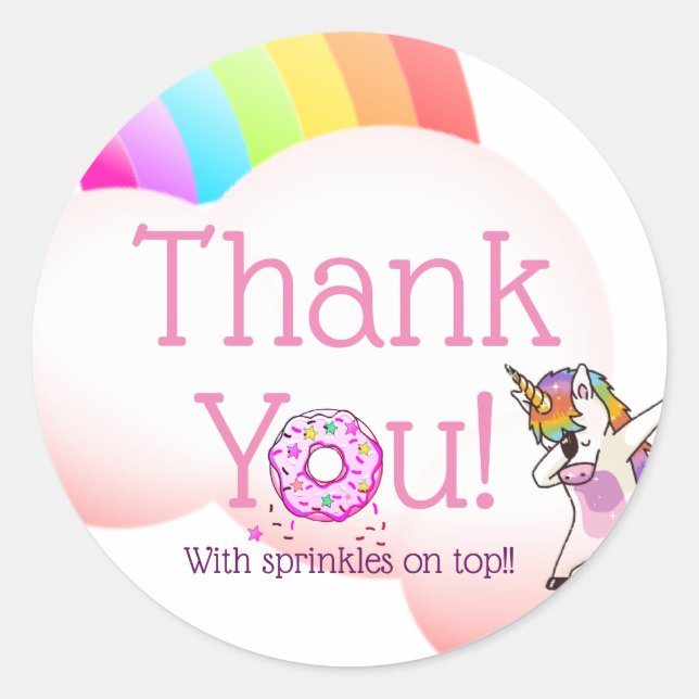 Rainbow Unicorn Dab Dance Pose Pink Iced Doughnut Classic Round Sticker (Front)