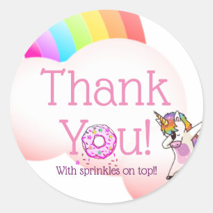 Rainbow Unicorn Dab Dance Pose Pink Iced Doughnut Classic Round Sticker