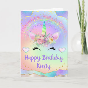 Rainbow Unicorn Face Happy Birthday Card