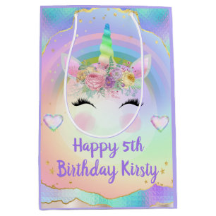 Rainbow Unicorn Face Happy Birthday Medium Gift Bag