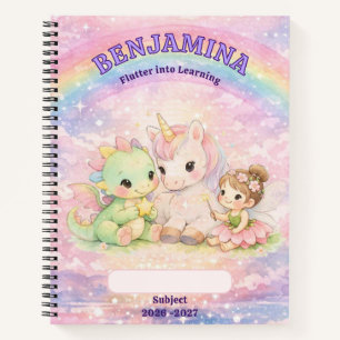 Rainbow Unicorn Fairy Dragon Enchanted School Girl Notebook