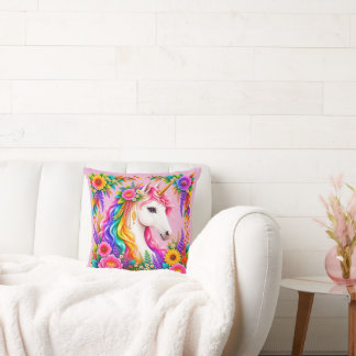 Rainbow Unicorn Fantasy Magical Throw Pillow