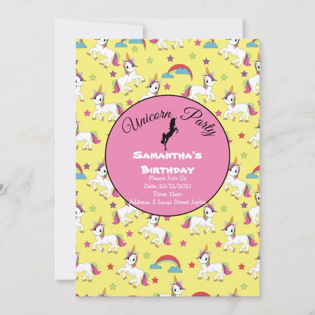 Rainbow Unicorn fête anniversaire Invitation (Devant)