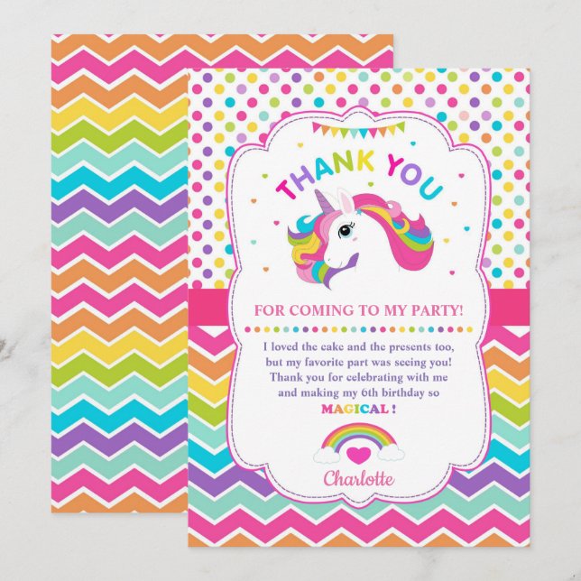 Rainbow Unicorn fête d'anniversaire Carte de remer (Devant / Derrière)