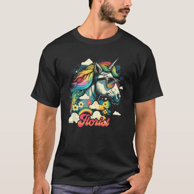 Rainbow Unicorn Florist Floral T-Shirt (Front)