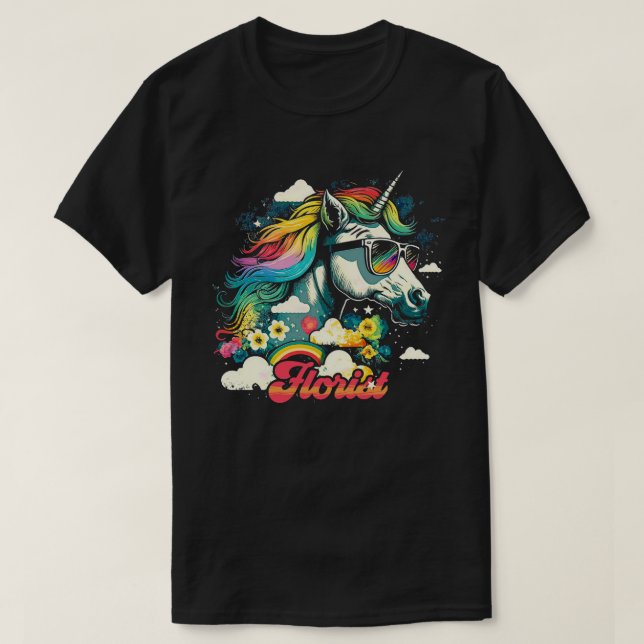 Rainbow Unicorn Florist T-Shirt (Design Front)