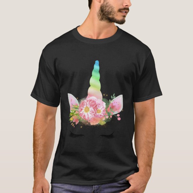 Rainbow Unicorn Flower Crown T-Shirt (Front)
