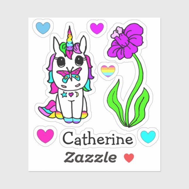Rainbow Unicorn, Flowers and Name (Sheet)