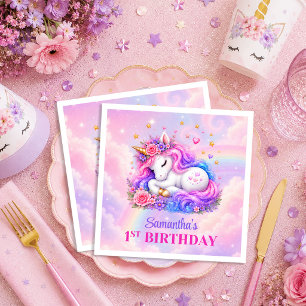 Rainbow Unicorn Girl Birthday Party Napkins Set
