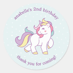 Rainbow Unicorn Girls Birthday Party Classic Round Sticker