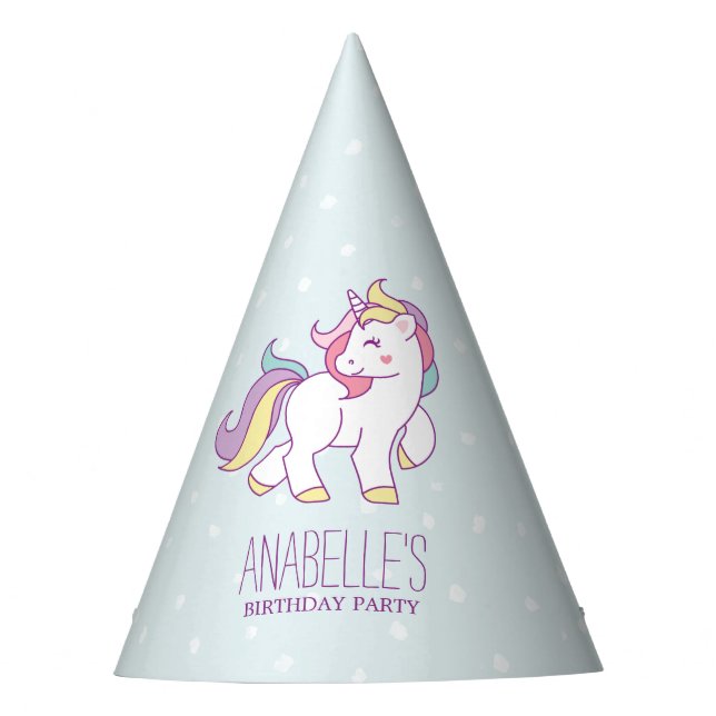 Rainbow Unicorn Girls Birthday Party Party Hat (Front)