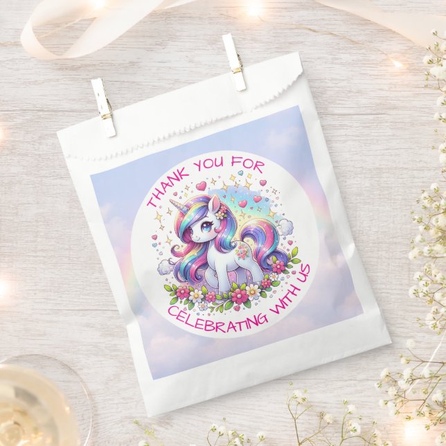 Rainbow Unicorn Girl's Birthday Party Personalized Favour Bag (Clipped)