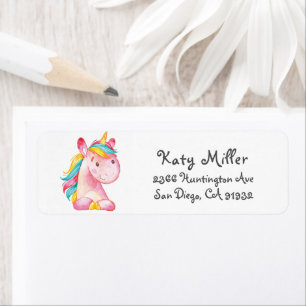 Rainbow Unicorn Girls Étiquette de adresse