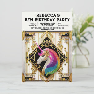 Rainbow Unicorn Girly Birthday Party Invitations