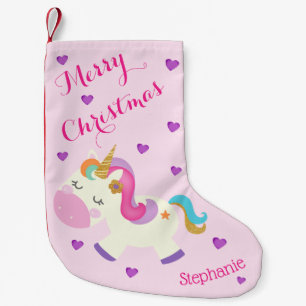 Rainbow Unicorn Glitter Christmas Pink Small Christmas Stocking
