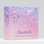 Rainbow Unicorn Glitter Personalized Binder<br><div class="desc">Cute girly binder featuring unicorn-colored rainbow faux dripping glitter against a pink background. Personalize with a name in purple script and add an optional title below.</div>