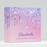 Rainbow Unicorn Glitter Personalized Binder<br><div class="desc">Cute girly binder featuring unicorn-colored rainbow faux dripping glitter against a pink background. Personalize with a name in purple script and add an optional title below.</div>