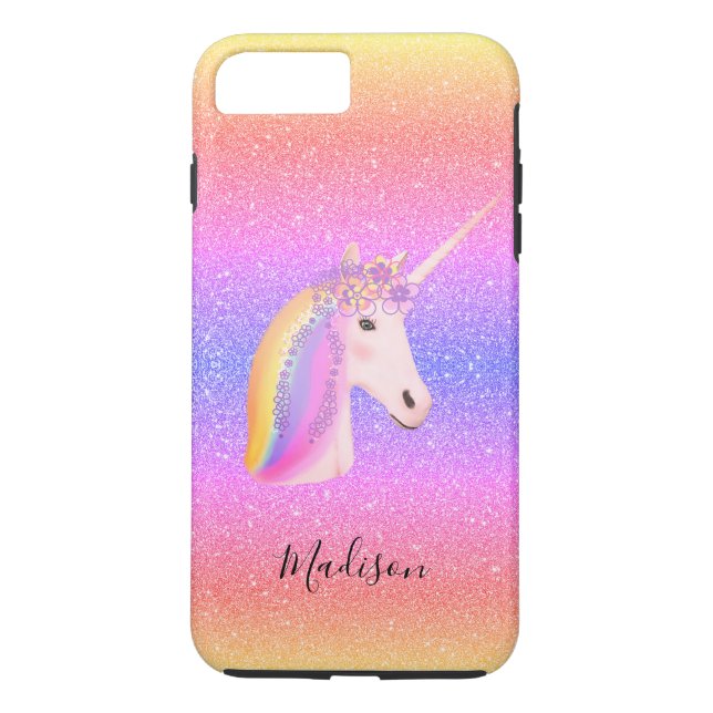 Rainbow Unicorn Glitter Personalized Case-Mate iPhone Case (Back)