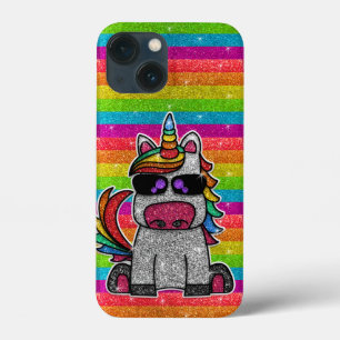 Rainbow Unicorn Glitter Sparkly Gold Sparkles iPhone 13 Mini Case
