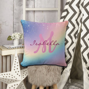 Rainbow Unicorn Glitter Throw Pillow