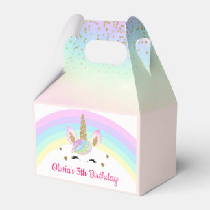 Rainbow Unicorn Gold Glitter Girl Birthday Favor Box