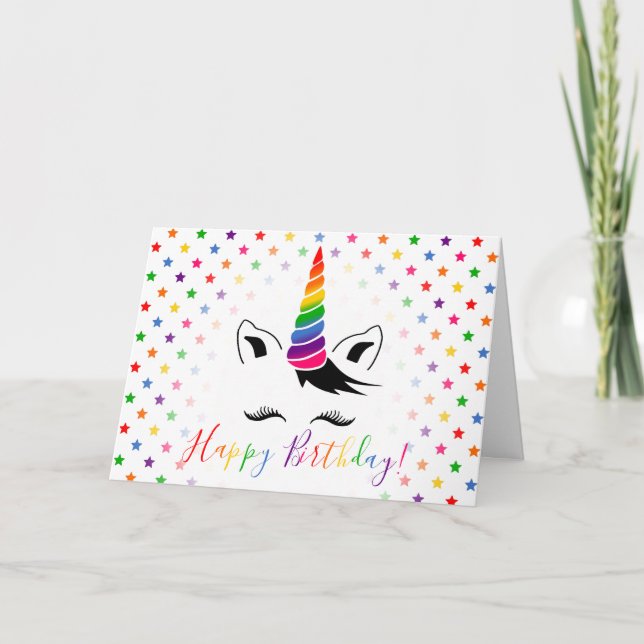 Rainbow Unicorn Happy Birthday Card (Front)