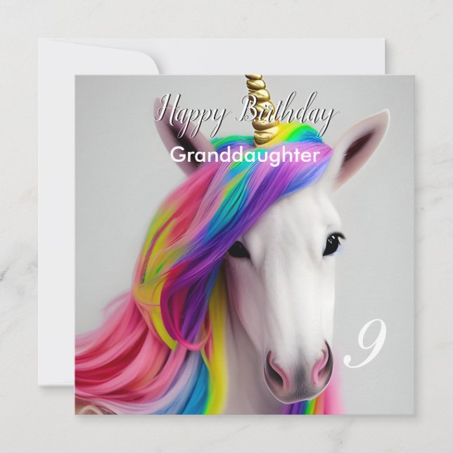Rainbow Unicorn Happy Birthday Granddaughter Card (Front)