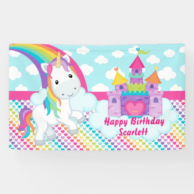 Rainbow Unicorn Happy Birthday Table Backdrop Banner (Horizontal)