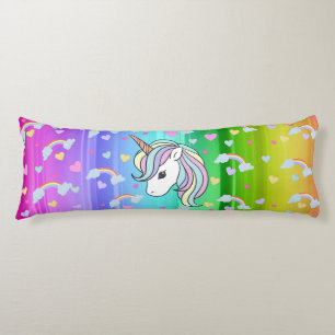Rainbow Unicorn Hearts Print Body Pillow