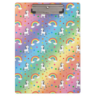 Rainbow unicorn hearts stars pattern clipboard