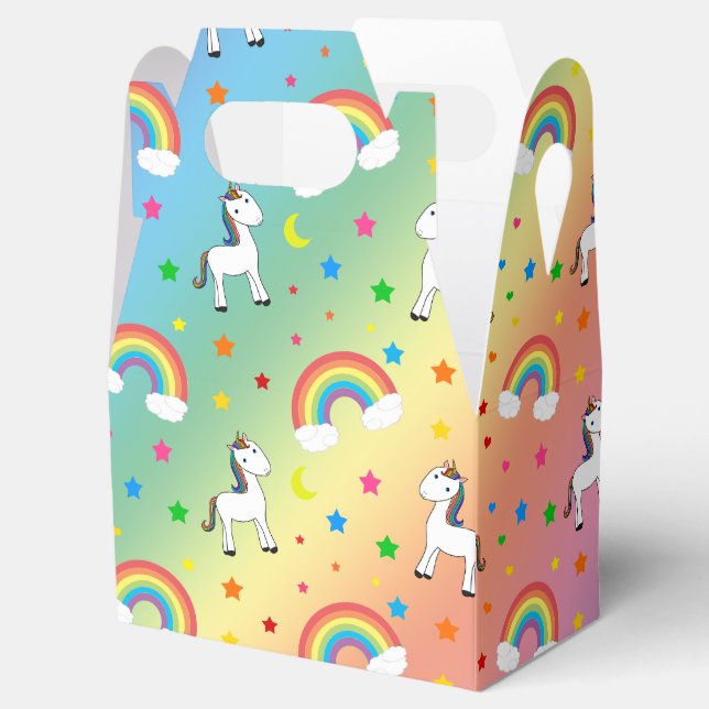 Rainbow unicorn hearts stars pattern favor box (Opened)