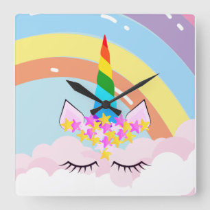 Rainbow Unicorn in the Sky Toddler Square Wall Clock