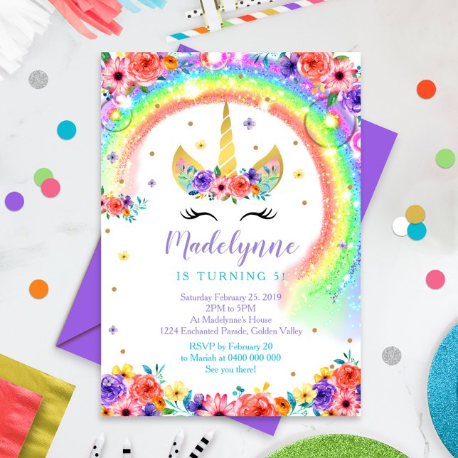 Rainbow Unicorn Invitation Anniversaire Black Lash (Créateur téléchargé)