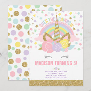 Rainbow Unicorn Invitation Anniversaire Pink Gold