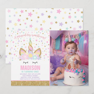 Rainbow Unicorn Invitation Anniversaire Pink Gold